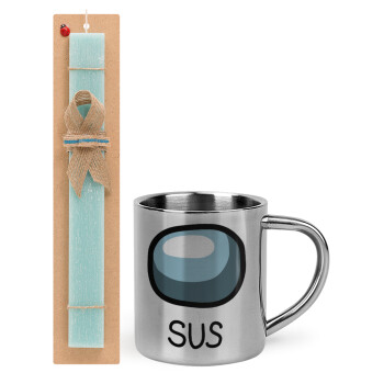 Among US SUS!!!, Πασχαλινή Λαμπάδα με μεταλλική κούπα θερμό (300ml) & κερί αρωματικό πλακέ (30cm) (ΤΙΡΚΟΥΑΖ)