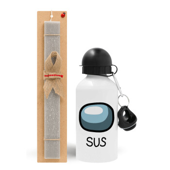 Among US SUS!!!, Easter Set, metallic aluminum water bottle (500ml) & aromatic flat Easter candle (30cm) (GRAY)