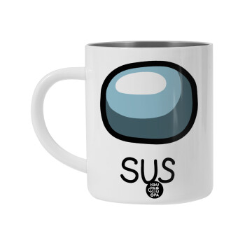 Among US SUS!!!, Λευκή Ανοξείδωτη Μεταλλική Κούπα 450ml - Διπλού Τοιχώματος 