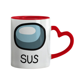 Among US SUS!!!, Mug heart red handle, ceramic, 330ml