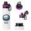 Metallic water bottle with safety lid, 850ml aluminum