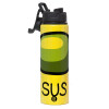 Metallic water bottle with safety lid, 850ml aluminum