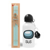 Easter Set, metallic aluminum water bottle (500ml) & scented flat candle (30cm) (TURQUOISE)
