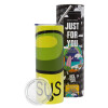 Neon Yellow Travel Tumbler θερμό, μεταλλικό καλαμάκι(Ανωξείδωτο 304 Food grade, BPA free, 600ml)