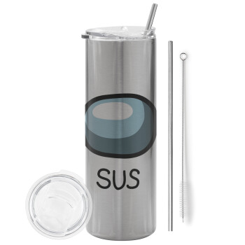 Among US SUS!!!, Eco friendly stainless steel Silver tumbler 600ml, with metal straw & cleaning brush