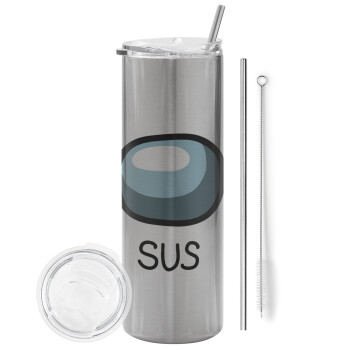Among US SUS!!!, Tumbler stainless steel Silver 600ml, with metal straw & cleaning brush