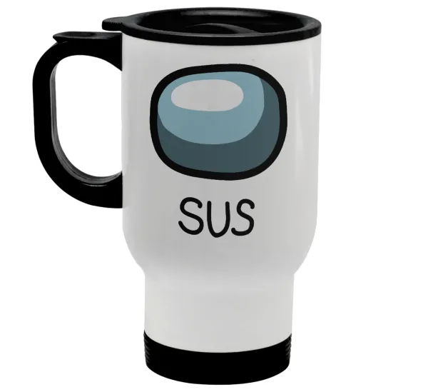 Among US SUS!!! — Stainless steel travel mug with lid, double wall white 450ml
