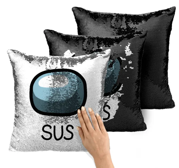 Among US SUS!!! — Magic sofa cushion with black sequins, 40x40cm, filling included