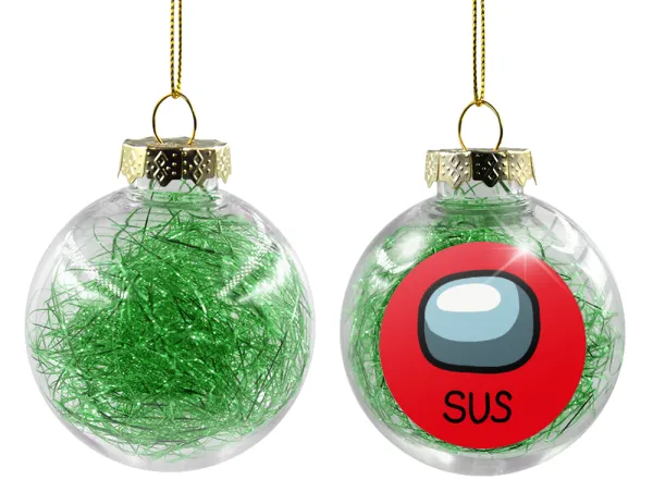 Among US SUS!!! — Transparent Christmas tree ball ornament with green filling 8cm
