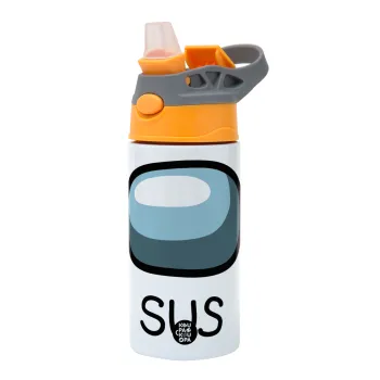 Among US SUS!!!, Children's hot water bottle, stainless steel, with safety straw, Orange/Grey (360ml) BPA-FREE