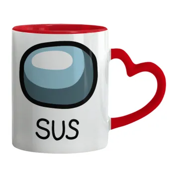 Among US SUS!!!, Mug heart red handle, ceramic, 330ml