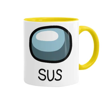 Among US SUS!!!, Κούπα χρωματιστή κίτρινη, κεραμική, 330ml