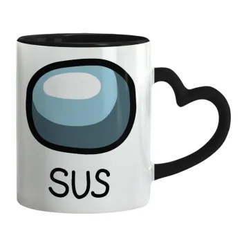 Among US SUS!!!, Κούπα καρδιά χερούλι μαύρη, κεραμική, 330ml