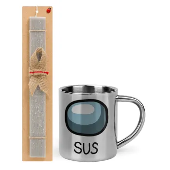 Among US SUS!!!, Easter Set, metallic thermal cup (300ml) & Easter aromatic flat candle (30cm) (GRAY)