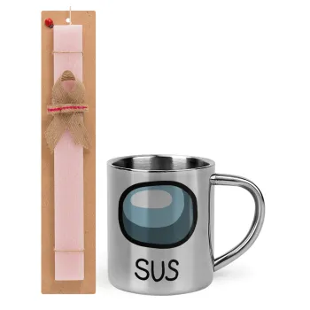 Among US SUS!!!, Easter Set, metallic thermal cup (300ml) & aromatic flat Easter candle (30cm) (PINK)