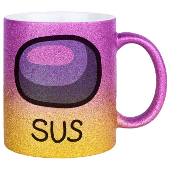 Among US SUS!!!, Κούπα Χρυσή/Ροζ Glitter, κεραμική, 330ml