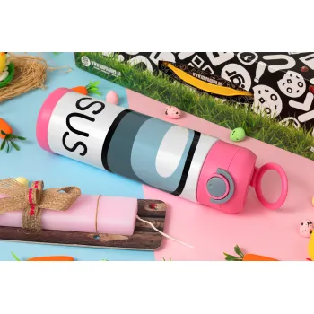 Among US SUS!!!, Easter candle, Childrens hot water bottle, stainless steel, with safety straw, PINK (500ml)