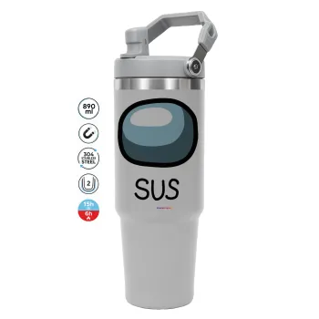 Among US SUS!!!, ΓΚΡΙ χρώματος Θερμός Ανοξείδωτο 890ml (30oz) με χερούλι