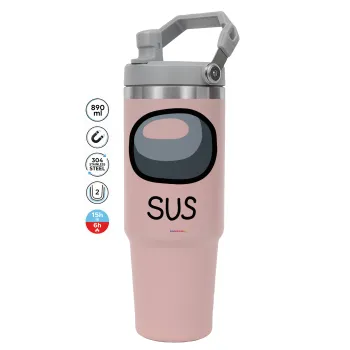 Among US SUS!!!, ΡΟΖ χρώματος Θερμός Ανοξείδωτο 890ml (30oz) με χερούλι