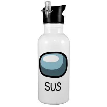 Among US SUS!!!, White water bottle with straw, stainless steel 600ml