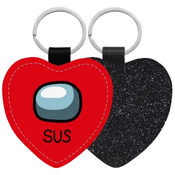 Among US SUS!!!, Μπρελόκ PU δερμάτινο glitter καρδιά ΜΑΥΡΟ