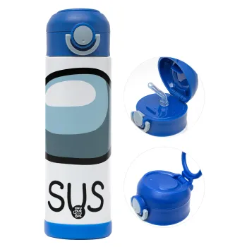 Among US SUS!!!, Παιδικό παγούρι θερμό, ανοξείδωτο, με καλαμάκι ασφαλείας, ΜΠΛΕ (500ml)