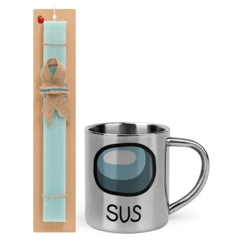 Among US SUS!!!, Πασχαλινή Λαμπάδα με μεταλλική κούπα θερμό (300ml) & κερί αρωματικό πλακέ (30cm) (ΤΙΡΚΟΥΑΖ)