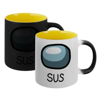 Among US SUS!!!, Κούπα Μαγική εσωτερικό κίτρινη, κεραμική 330ml που αλλάζει χρώμα με το ζεστό ρόφημα