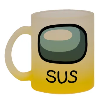 Among US SUS!!!, Κούπα γυάλινη δίχρωμη με βάση το κίτρινο ματ, 330ml