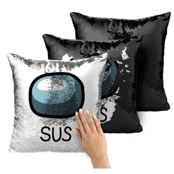 Among US SUS!!!, Μαξιλάρι καναπέ Μαγικό Μαύρο με πούλιες 40x40cm περιέχεται το γέμισμα