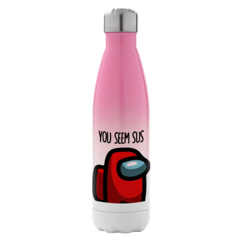 Among US, you seem sus, Metal mug thermos Pink/White (Stainless steel), double wall, 500ml