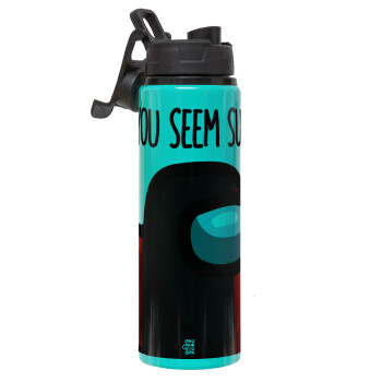 Among US, you seem sus, Μεταλλικό παγούρι νερού με καπάκι ασφαλείας, αλουμινίου 850ml