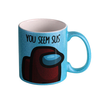 Among US, you seem sus, Κούπα Σιέλ Glitter που γυαλίζει, κεραμική, 330ml
