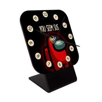 Among US, you seem sus, Quartz Table clock in natural wood (10cm)