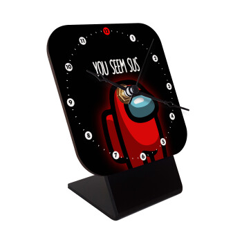 Among US, you seem sus, Quartz Wooden table clock with hands (10cm)