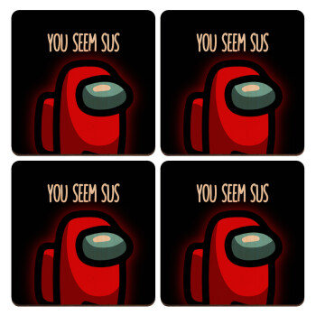 Among US, you seem sus, ΣΕΤ x4 Σουβέρ ξύλινα τετράγωνα plywood (9cm)