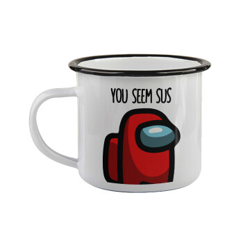 Among US, you seem sus, Κούπα εμαγιέ με μαύρο χείλος 360ml