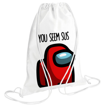 Among US, you seem sus, Backpack pouch GYMBAG white (28x40cm)