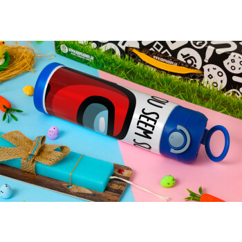 Among US, you seem sus, Easter candle, Childrens hot water bottle, stainless steel, with safety straw, BLUE (500ml)
