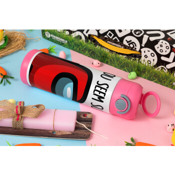 Among US, you seem sus, Easter candle, Childrens hot water bottle, stainless steel, with safety straw, PINK (500ml)