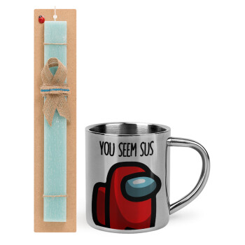 Among US, you seem sus, Πασχαλινή Λαμπάδα με μεταλλική κούπα θερμό (300ml) & κερί αρωματικό πλακέ (30cm) (ΤΙΡΚΟΥΑΖ)