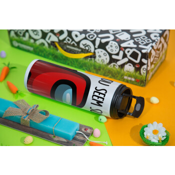 Among US, you seem sus, Easter candle,Travel Tumbler 2 Lids, with metal straw & cleaning brush & aromatic flat candle (30cm) (BLUE)