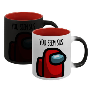 Among US, you seem sus, Κούπα Μαγική εσωτερικό κόκκινο, κεραμική, 330ml που αλλάζει χρώμα με το ζεστό ρόφημα