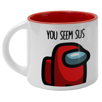 Among US, you seem sus, Κούπα κεραμική 400ml Λευκή/Κόκκινη