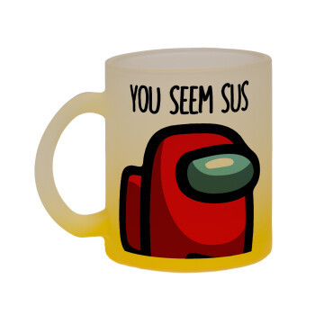 Among US, you seem sus, Κούπα γυάλινη δίχρωμη με βάση το κίτρινο ματ, 330ml