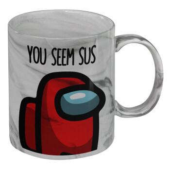 Among US, you seem sus, Mug ceramic marble style, 330ml
