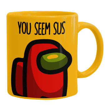 Among US, you seem sus, Ceramic coffee mug yellow, 330ml (1pcs)