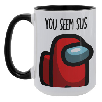 Among US, you seem sus, Κούπα Mega 15oz, κεραμική Μαύρη, 450ml