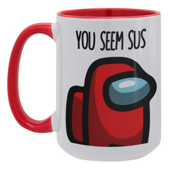 Among US, you seem sus, Κούπα Mega 15oz, κεραμική Κόκκινη, 450ml