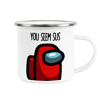 Among US, you seem sus, Κούπα Μεταλλική εμαγιέ λευκη 360ml